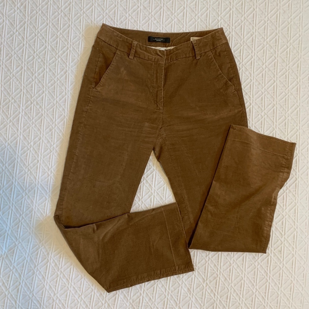 Weekend Max Mara Straight Leg Tan Corduroy Ankle Pants